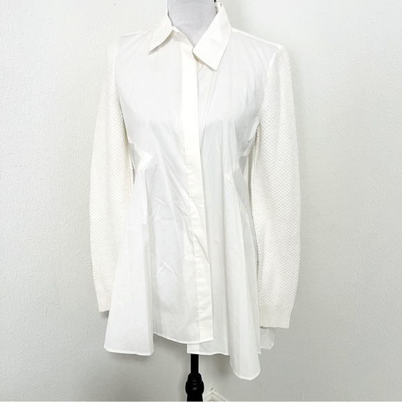 Donna Karan New York Women's Button Up Collared Shirt Sweater Sleeves Size M NWT - Picture 1 of 12